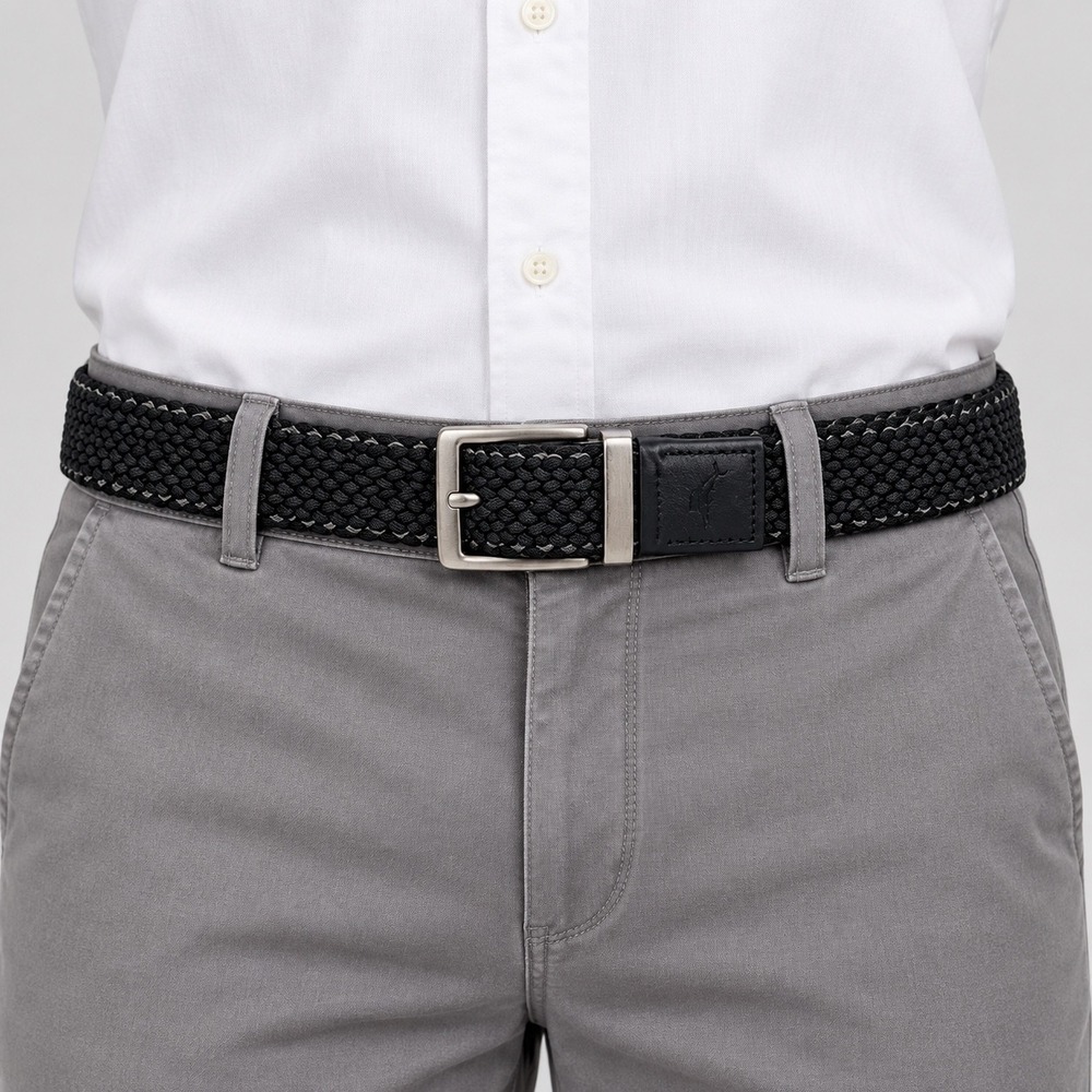 Tommy Bahama Reversible Braided Belt Size L/XL Black Grey Stretch Travel Woven